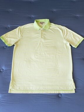 NWOT! PETER MILLAR Men's Summer Comfort Striped Golf Polo Shirt (M) Lime/White
